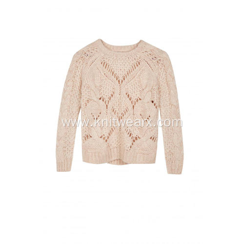 Women's Knitted Cable Pointelle Crew-Neck Chunky Pullover